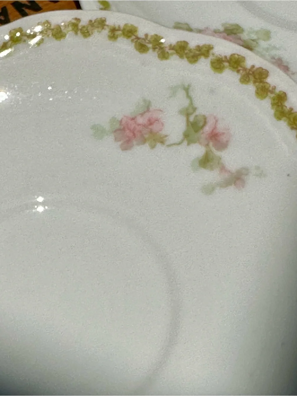 A Lanternier Limoges France Floral Saucers Set of 2 Pink and Gold Vintage
